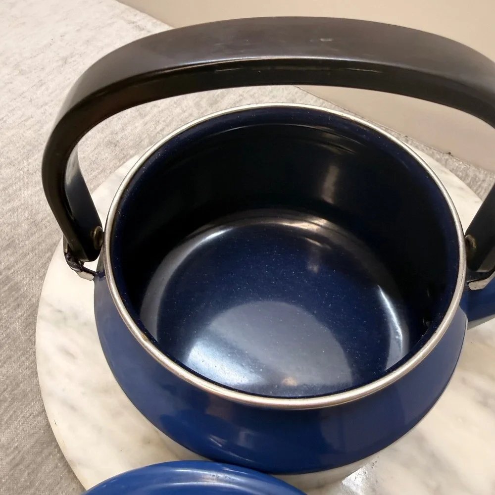 Siam Fujiware Blue Enamel Tea Kettle Stovetop 2.0L Thailand Cobalt Black Handle